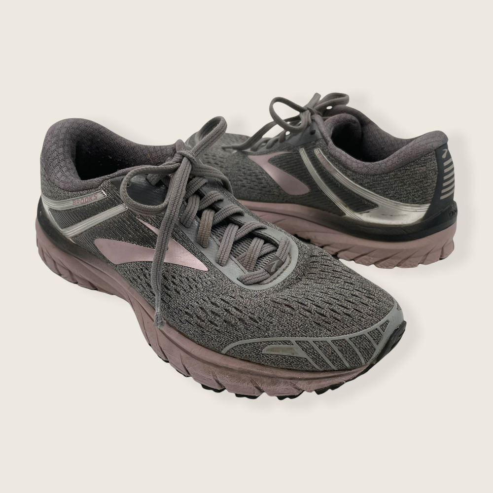Brooks Adrenaline GTS 18 Gray Purple Fabric Lace Up Running Sneakers 8
